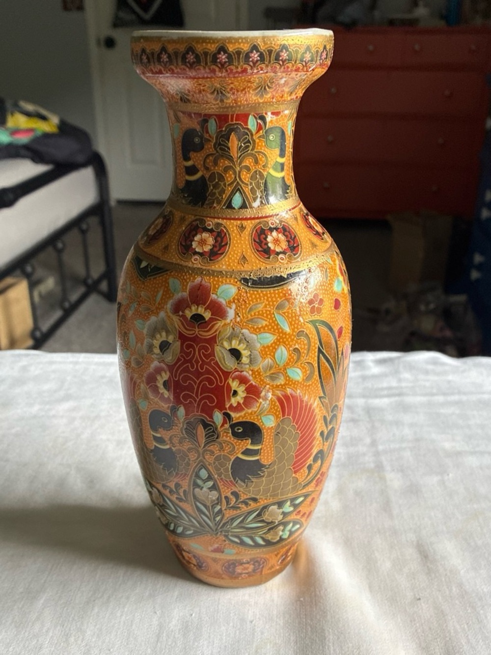 Decorative Orange Floral Vase - Home Accents